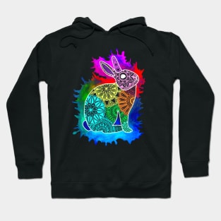 Rainbow rabbit mandala with watercolor splash Hoodie